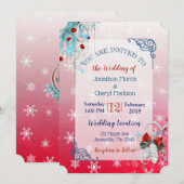 赤と青の雪の結晶クリスマスウェディング招待状 招待状 (正面/裏面)