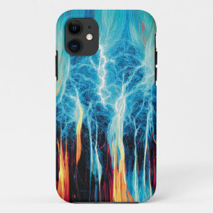 赤と青の電気エネルギー抽象芸術パターン iPhone 11 ケース