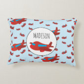 赤と青の飛行機のパターンカスタム アクセントクッション (裏面)