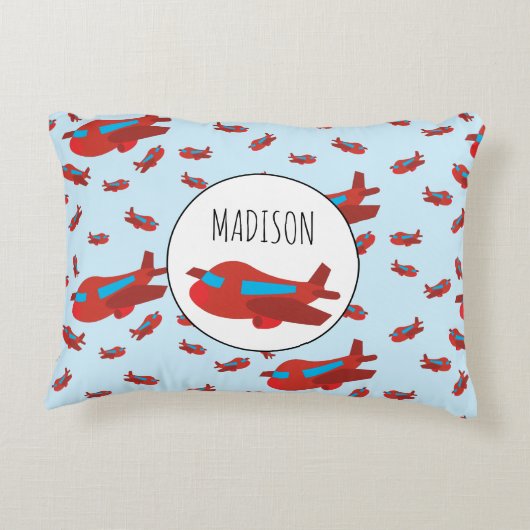 赤と青の飛行機のパターンカスタム アクセントクッション (裏面)