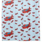 赤と青の飛行機のパターン シャワーカーテン (正面)