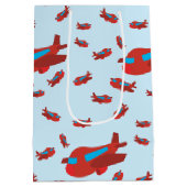 赤と青の飛行機のパターン ミディアムペーパーバッグ (裏面)