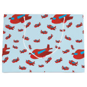 赤と青の飛行機のパターン ラージペーパーバッグ (正面)