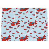 赤と青の飛行機のパターン ラージペーパーバッグ (裏面)