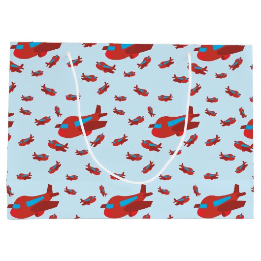 赤と青の飛行機のパターン ラージペーパーバッグ (裏面)