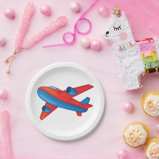 赤と青の飛行機の紙プレート ペーパープレート (パーティー)