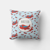 赤と青の飛行機パターン名前をカスタムする クッション (正面)