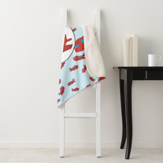 赤と青の飛行機パターン名前をカスタムする シェルパブランケット (インサイチュ)