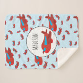 赤と青の飛行機パターン名前をカスタムする シェルパブランケット (正面(横))