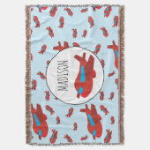 赤と青の飛行機パターン名前をカスタムする スローブランケット (正面縦)