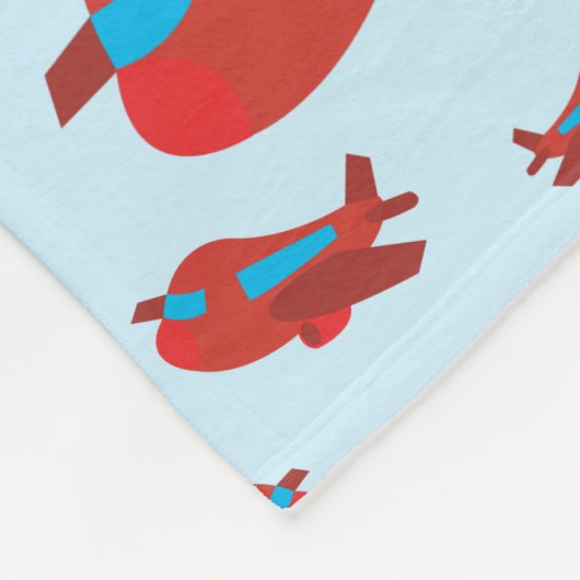 赤と青の飛行機パターン名前をカスタムする フリースブランケット (角)