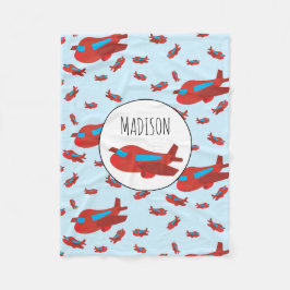 赤と青の飛行機パターン名前をカスタムする フリースブランケット