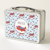 赤と青の飛行機パターン名前をカスタムする メタルランチボックス (裏面)