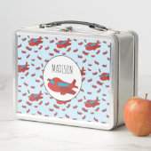 赤と青の飛行機パターン名前をカスタムする メタルランチボックス (インサイチュ)