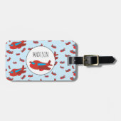 赤と青の飛行機パターン名前をカスタムする ラゲッジタグ (正面横)