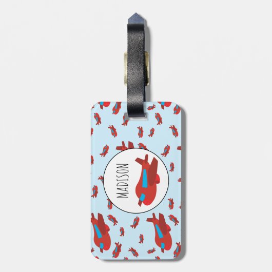 赤と青の飛行機パターン名前をカスタムする ラゲッジタグ (裏面縦)
