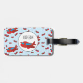 赤と青の飛行機パターン名前をカスタムする ラゲッジタグ (裏面横)