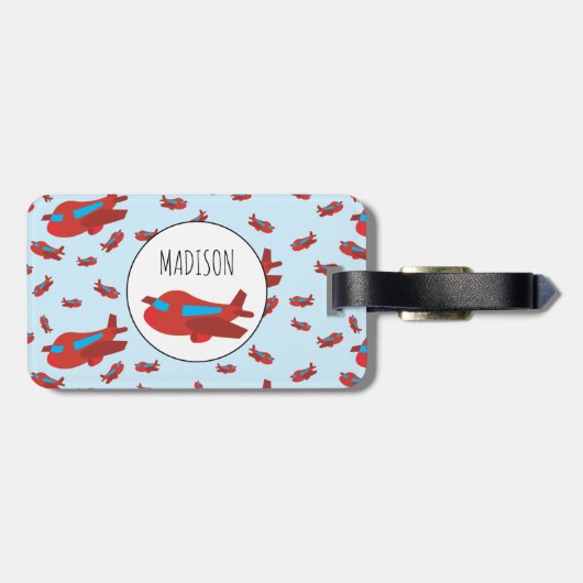 赤と青の飛行機パターン名前をカスタムする ラゲッジタグ (裏面横)