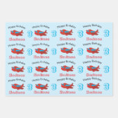 赤と青の飛行機パターン誕生日名と年齢 ラッピングペーパーシート (正面)