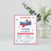 赤と青の飛行機ボーイズバースデーパーティーストライプ 招待状 (スタンド正面)