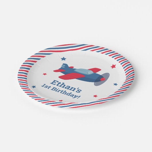 赤と青の飛行機ボーイズバースデーパーティー紙PL ペーパープレート (アングル)
