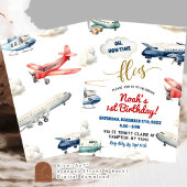 赤と青の飛行機 初めての誕生日 男の子 招待状
