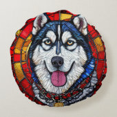 赤と青の鮮やかデザイン ラウンドクッション (裏面)