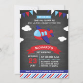 赤と青の黒板飛行機の誕生日パーティー 招待状 (正面)