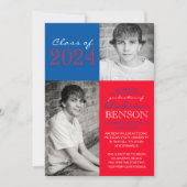 赤と青の2枚写真 卒業発表 招待状 (正面)