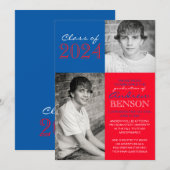 赤と青の2枚写真 卒業発表 招待状 (正面/裏面)