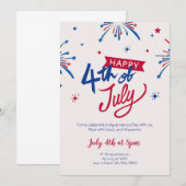 赤と青の7月4日パーティー招待状 招待状 (正面/裏面)