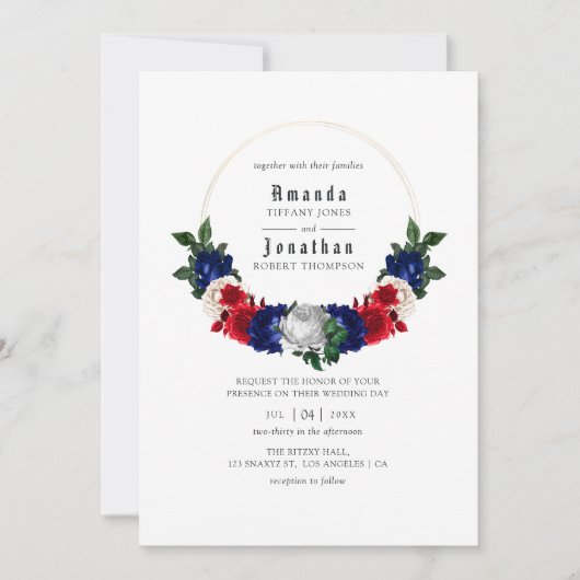 赤と青の7月4日結婚ズ 招待状 (正面)