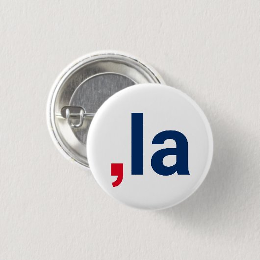 赤と青のLa kamalaの発音(コンマ) 缶バッジ (正面&裏面)