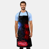 赤と青のLEDランプ エプロン (着用した状態)