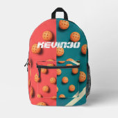 赤と青のPickleballプレーヤーの名前を追加おもしろいデザイン プリントバックパック (正面)