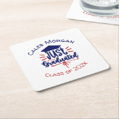 赤と青を卒業パーソナライズされた スクエアペーパーコースター (アングル)