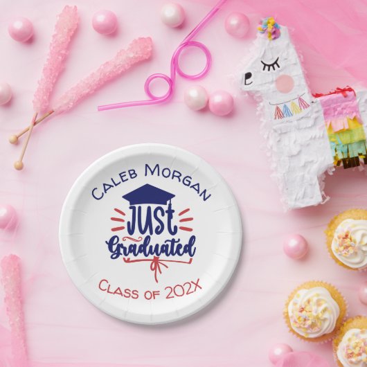 赤と青を卒業パーソナライズされた ペーパープレート (パーティー)