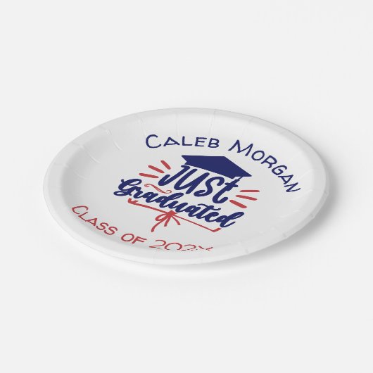 赤と青を卒業パーソナライズされた ペーパープレート (アングル)