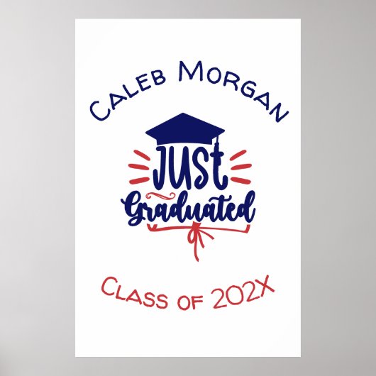 赤と青を卒業パーソナライズされた ポスター (正面)