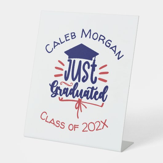 赤と青を卒業パーソナライズされた 台座サイン (正面)