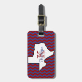 赤と青シェブロンテキサス州モノグラム荷物タグ ラゲッジタグ (正面縦)