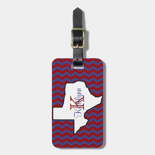 赤と青シェブロンテキサス州モノグラム荷物タグ ラゲッジタグ (正面縦)