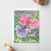 赤と青パステルガーデン開花イエローアクセント ノートカード (正面/裏面インサイチュ)