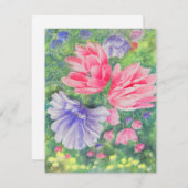 赤と青パステルガーデン開花イエローアクセント ノートカード (正面/裏面)