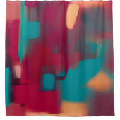 赤と青緑の抽象的な混合 シャワーカーテン (正面)