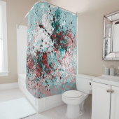 赤と青緑の飛沫 シャワーカーテン (インサイチュ)