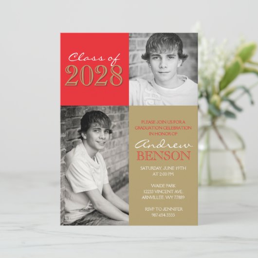 赤と青銅の金ゴールドクラシック2写真卒業 招待状 (スタンド正面)