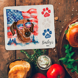 赤と青7月4日かわいいダシュント犬 カッティングボード
