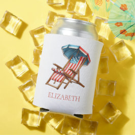 赤と青7月4日のビーチ椅子 缶クーラー