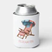 赤と青7月4日のビーチ椅子 缶クーラー (缶正面)